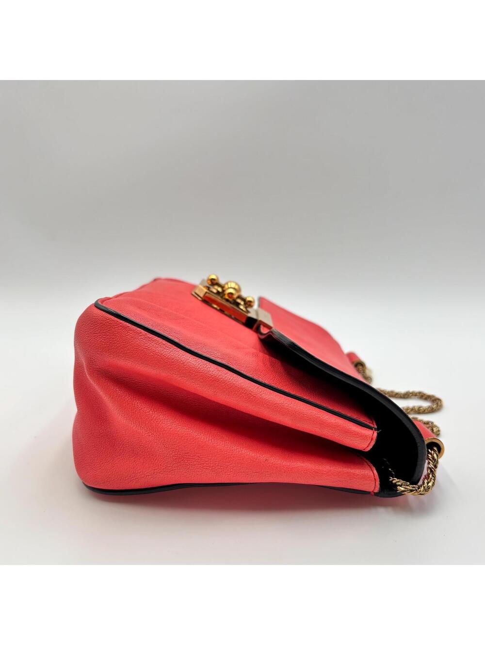 Chloé Square Elsie Chain Shoulder Bag Coral Pink Leather - Picture 7 of 11